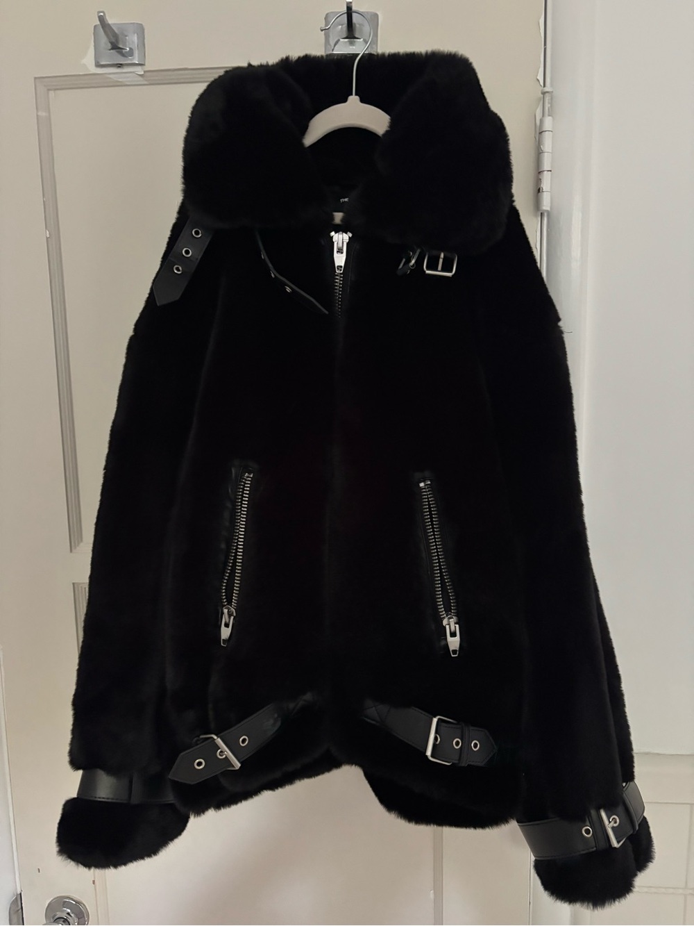 The Kooples Black Faux Fur Moto Vest M